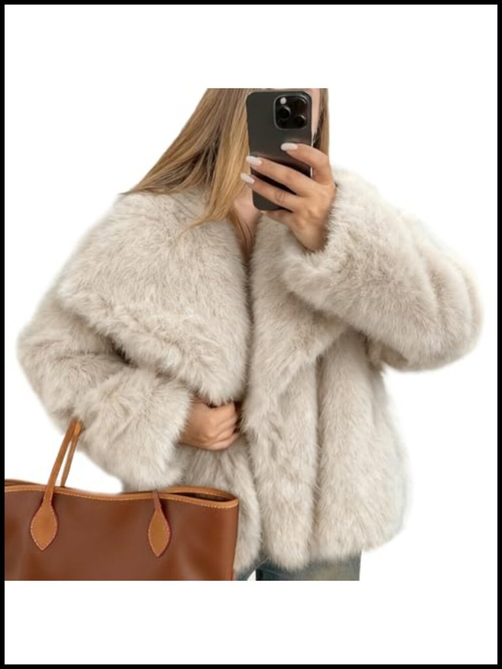 Fluffy Faux Fur Coat Long Sleeve Cropped Jacket Shawl Collar Shaggy Fuzzy